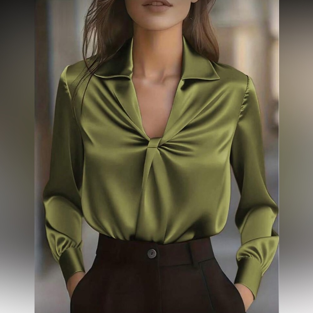 Elegant Olive Green Satin Blouse